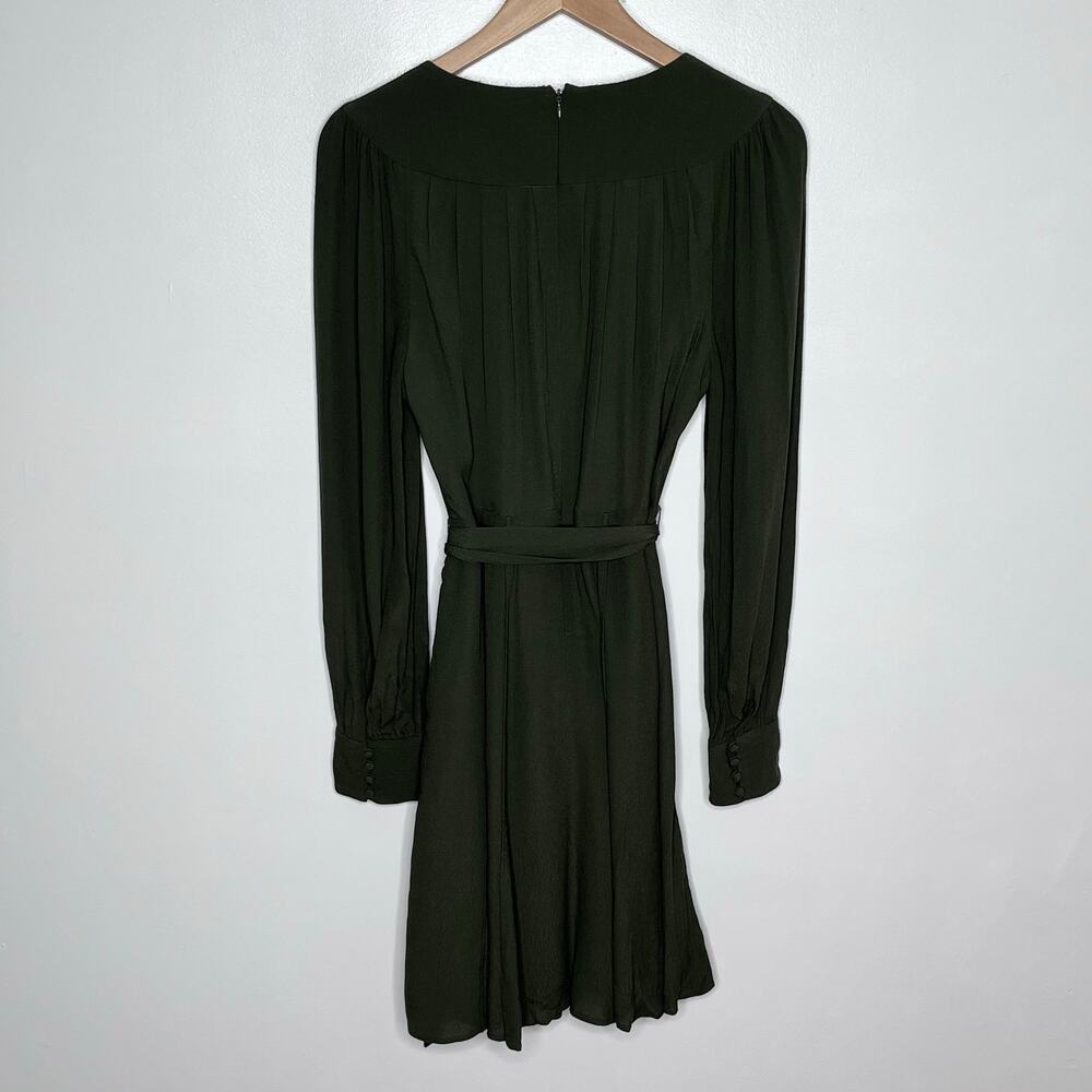 Gal Meets Glam Olive Green Faux Wrap Tie Waist Mini Dress Long Sleeve US 2 - Picture 9 of 10